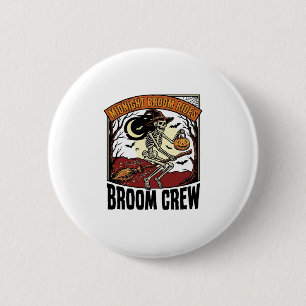 Halloween Besenfahrten Vintage-Skelett-Hexe Grafik Button