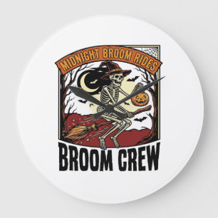 Halloween Besenfahrten Vintage-Skelett Hexe Grafik Große Wanduhr