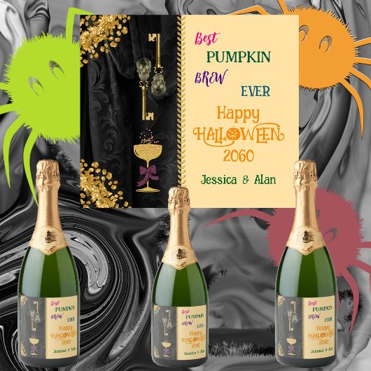 Halloween Best Brew & Gold Glitzer Skulls Schaumweinetikett