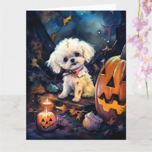 Halloween Bichon Frise mit Kürbissen Gruselig Karte