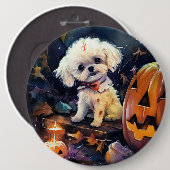 Halloween Bichon Frise mit Pumpkins Beängstigend Button (Vorne & Hinten)