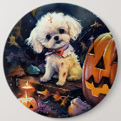 Halloween Bichon Frise mit Pumpkins Beängstigend Button (Vorderseite)