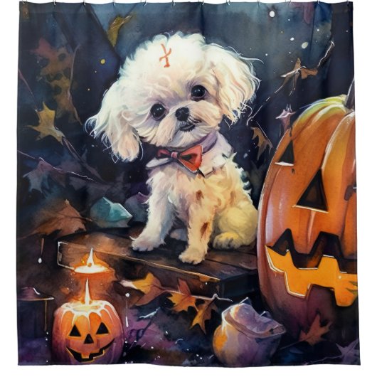 Halloween Bichon Frise mit Pumpkins Beängstigend Duschvorhang (Vorderseite)