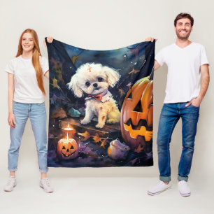 Halloween Bichon Frise mit Pumpkins Beängstigend Fleecedecke