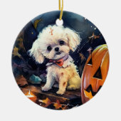 Halloween Bichon Frise mit Pumpkins Beängstigend Keramik Ornament (Vorne)