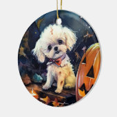 Halloween Bichon Frise mit Pumpkins Beängstigend Keramik Ornament (Links)