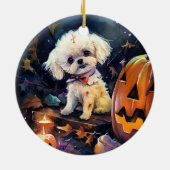 Halloween Bichon Frise mit Pumpkins Beängstigend Keramik Ornament (Hinten)