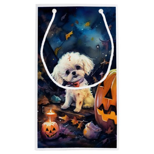 Halloween Bichon Frise mit Pumpkins Beängstigend Kleine Geschenktüte (Rückseite)