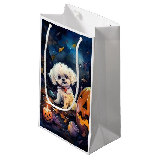 Halloween Bichon Frise mit Pumpkins Beängstigend Kleine Geschenktüte (Vorderseite Schrägansicht)