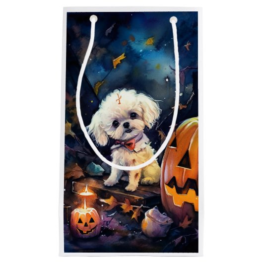 Halloween Bichon Frise mit Pumpkins Beängstigend Kleine Geschenktüte (Vorderseite)