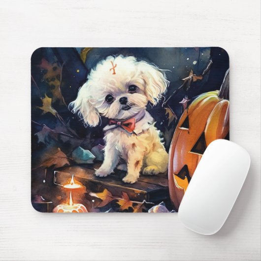 Halloween Bichon Frise mit Pumpkins Beängstigend Mousepad (Mit Mouse)