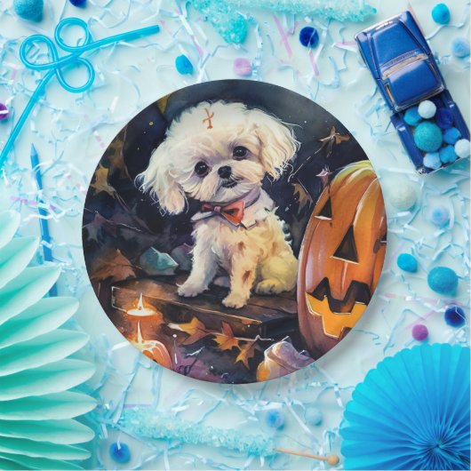 Halloween Bichon Frise mit Pumpkins Beängstigend Pappteller (Party)