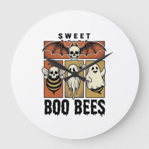 Halloween-Bienen-Wortspiel Vintage-Stich Ghost Bee Große Wanduhr