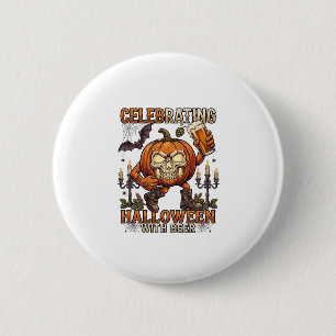 Halloween-Bier-Totenkopf-Kürbis-Fledermaus-Kerze Button
