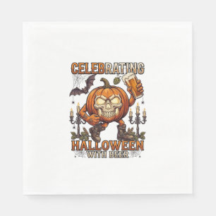 Halloween-Bier-Totenkopf-Kürbis-Fledermaus-Kerze Serviette
