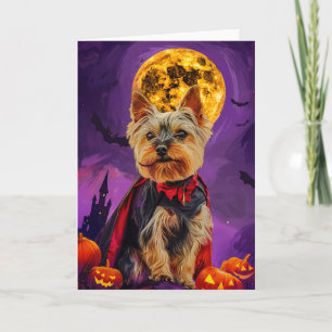 Halloween Biewer Terrier Dog Pumpkins Beängstigend Karte