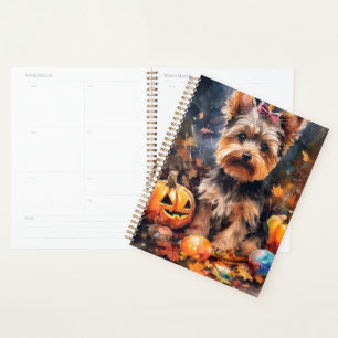 Halloween Biewer Terrier mit Kürbissen Gruselig Planer