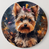 Halloween Biewer Terrier mit Pumpkins Beängstigend Button (Vorderseite)