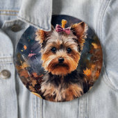 Halloween Biewer Terrier mit Pumpkins Beängstigend Button (Beispiel)