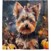 Halloween Biewer Terrier mit Pumpkins Beängstigend Duschvorhang (Vorderseite)