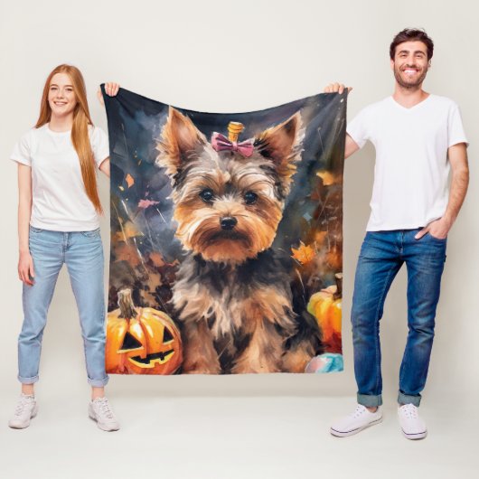 Halloween Biewer Terrier mit Pumpkins Beängstigend Fleecedecke (Beispiel)