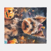 Halloween Biewer Terrier mit Pumpkins Beängstigend Fleecedecke (Vorderseite (Horizontal))