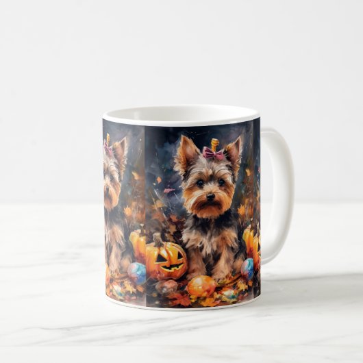 Halloween Biewer Terrier mit Pumpkins Beängstigend Kaffeetasse (VorderseiteRechts)
