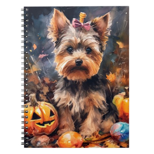 Halloween Biewer Terrier mit Pumpkins Beängstigend Notizblock (Vorderseite)