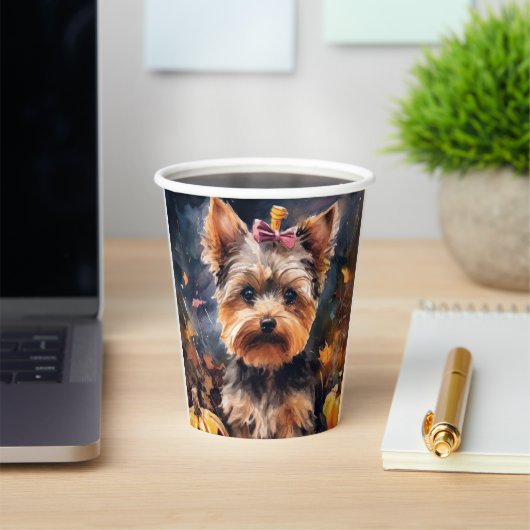 Halloween Biewer Terrier mit Pumpkins Beängstigend Pappbecher (InSitu)