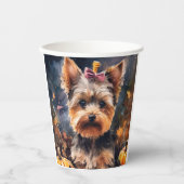 Halloween Biewer Terrier mit Pumpkins Beängstigend Pappbecher (Vorderseite)