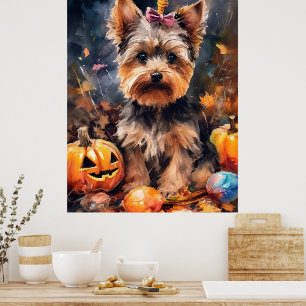 Halloween Biewer Terrier mit Pumpkins Beängstigend Poster