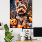 Halloween Biewer Terrier mit Pumpkins Beängstigend Poster (Heimbüro)