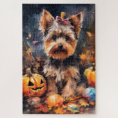Halloween Biewer Terrier mit Pumpkins Beängstigend Puzzle (Vertikal)