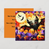 Halloween Big-Eye Bat Moon Jack-o-Lantern Bats Einladung (Vorne/Hinten)
