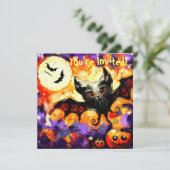 Halloween Big-Eye Bat Moon Jack-o-Lantern Bats Einladung (Stehend Vorderseite)