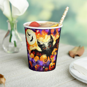 Halloween Big-Eye Bat Moon Jack-o-Lantern Bats Pappbecher