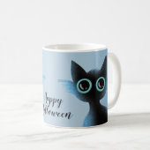 Halloween Big Eyes Black Blue Evil Cat Kaffeetasse (VorderseiteRechts)