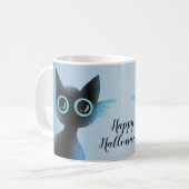 Halloween Big Eyes Black Blue Evil Cat Kaffeetasse (Vorderseite Links)