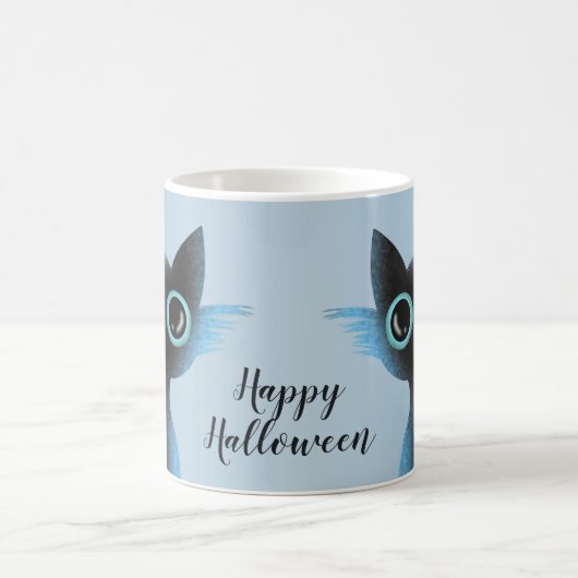 Halloween Big Eyes Black Blue Evil Cat Kaffeetasse (Mittel)