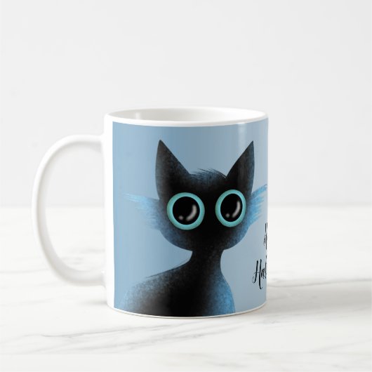 Halloween Big Eyes Black Blue Evil Cat Kaffeetasse (Links)