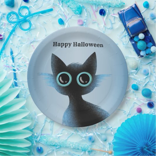 Halloween Big Eyes Black Blue Evil Cat Pappteller (Party)