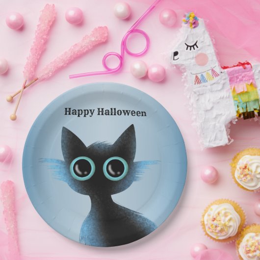 Halloween Big Eyes Black Blue Evil Cat Pappteller (Party)