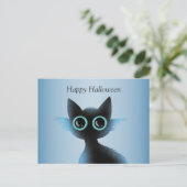Halloween Big Eyes Black Blue Evil Cat Postkarte (Stehend Vorderseite)