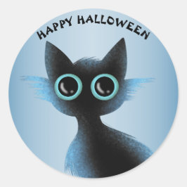 Halloween Big Eyes Black Blue Evil Cat Runder Aufkleber