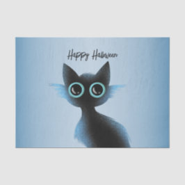Halloween Big Eyes Black Blue Evil Cat Seidenpapier