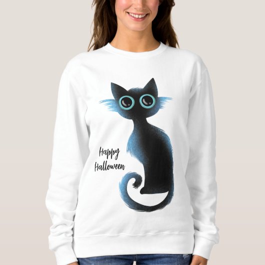 Halloween Big Eyes Black Blue Evil Cat Sweatshirt (Vorderseite)