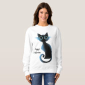 Halloween Big Eyes Black Blue Evil Cat Sweatshirt (Vorne ganz)