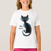 Halloween Big Eyes Black Blue Evil Cat T-Shirt (Vorderseite)