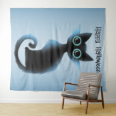 Halloween Big Eyes Black Blue Evil Cat Wandteppich (Beispiel (Horizontal))