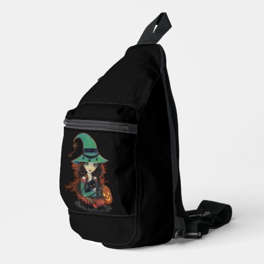 Halloween Big Mit Augen Hexe mit Black Cat Crossbody Bag (Rechte Ecke)